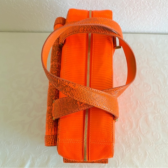 Jimmy Choo neon orange lizard quilted structured bag - Picture 7 of 15